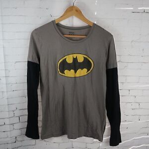 DC COMICS GREY BLACK LONG SLEEVE BATMAN LOGO SHIRT BOYS SIZE LARGE